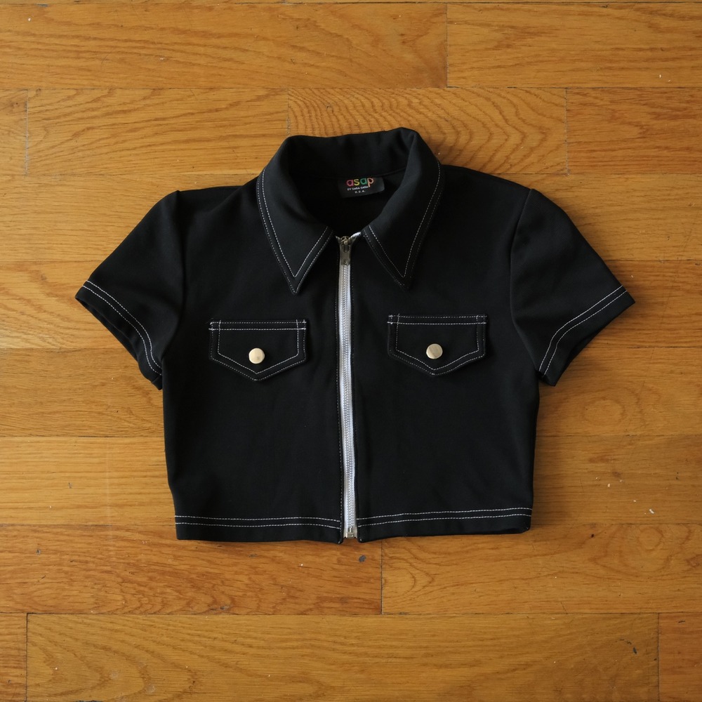 ASAP by Sara Sara Crop Jacket Womens Black Contrast Stitch Y2K Small Zip Up Top